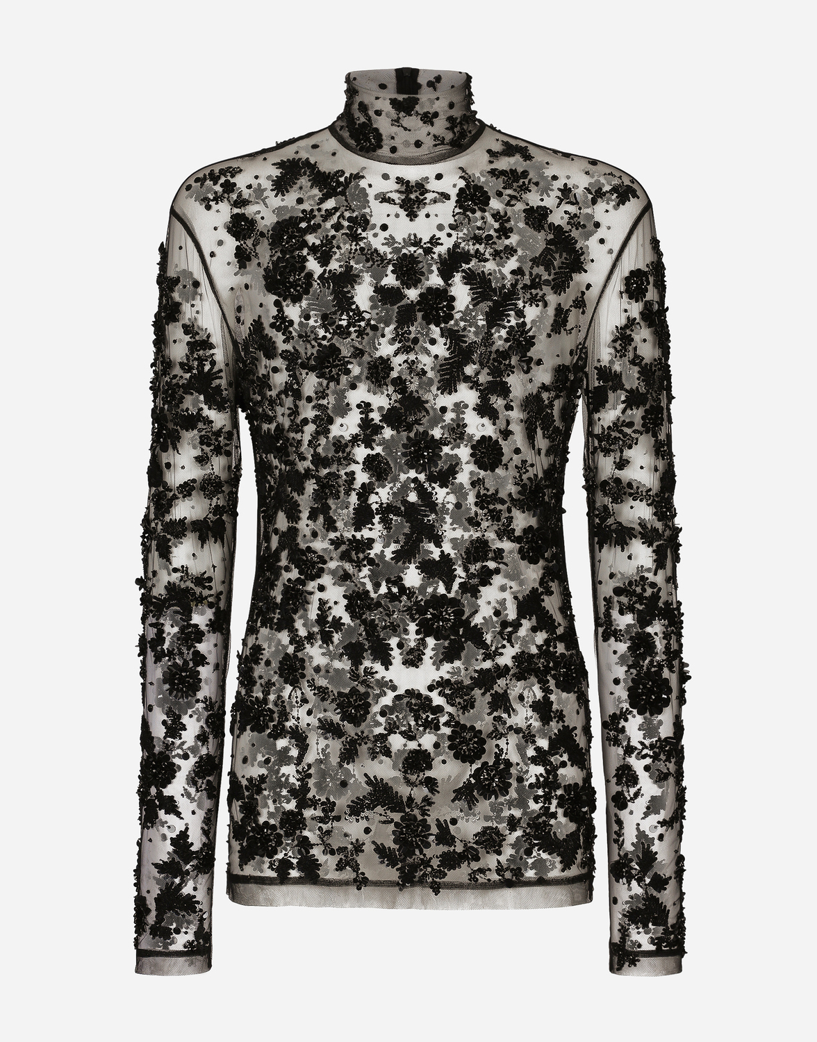 Футболка из тюля с высоким воротом и пайетками Dolce & Gabbana, черный
Футболка из тюля с высоким воротом и пайетками Dolce & Gabbana, черный