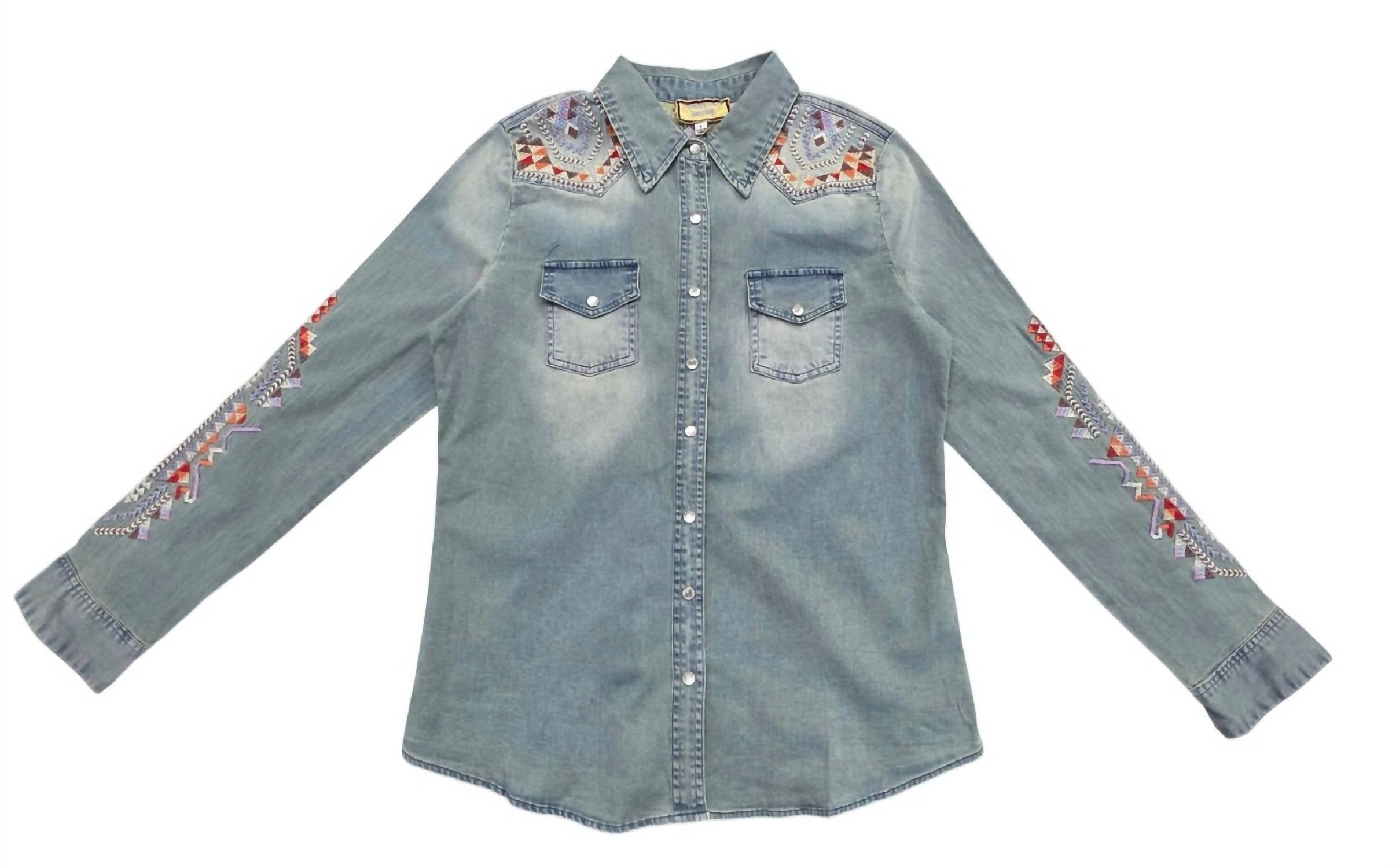 Женская ковбойская рубашка Kresley в денимовом синем Johnny Was
Женская ковбойская рубашка Kresley в денимовом синем Johnny Was