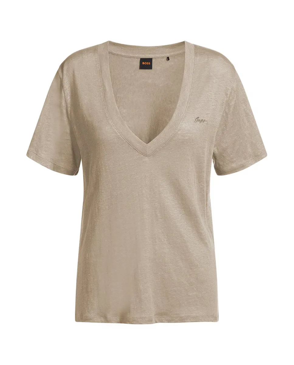 Женская футболка с коротким рукавом и V-образным вырезом Boss Orange, бежевый 
Женская футболка с коротким рукавом и V-образным вырезом Boss Orange, бежевый