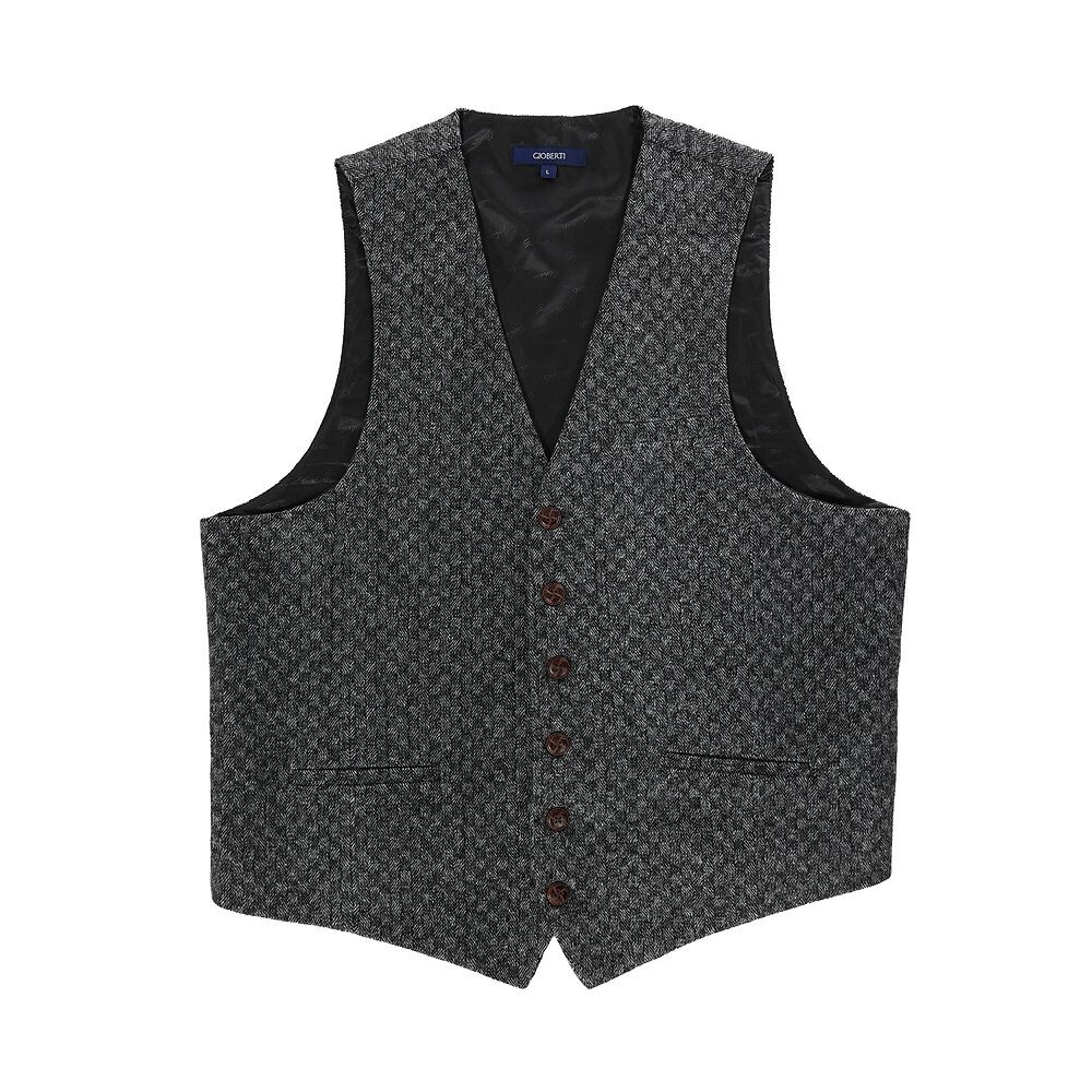 Мужской строгий твидовый жилет Gioberti с узором «елочка» на 6 пуговицах, цвет Gray Weave