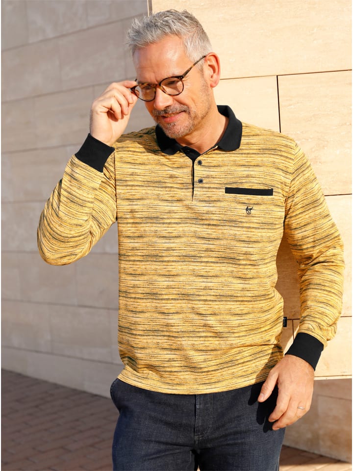 Рубашка-поло с длинными рукавами цвета охры и меланжа hajo
Рубашка-поло с длинными рукавами цвета охры и меланжа hajo