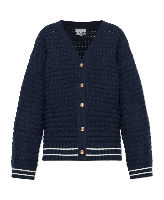 Шерстяной кардиган Ganni, синий
Шерстяной кардиган Ganni, синий