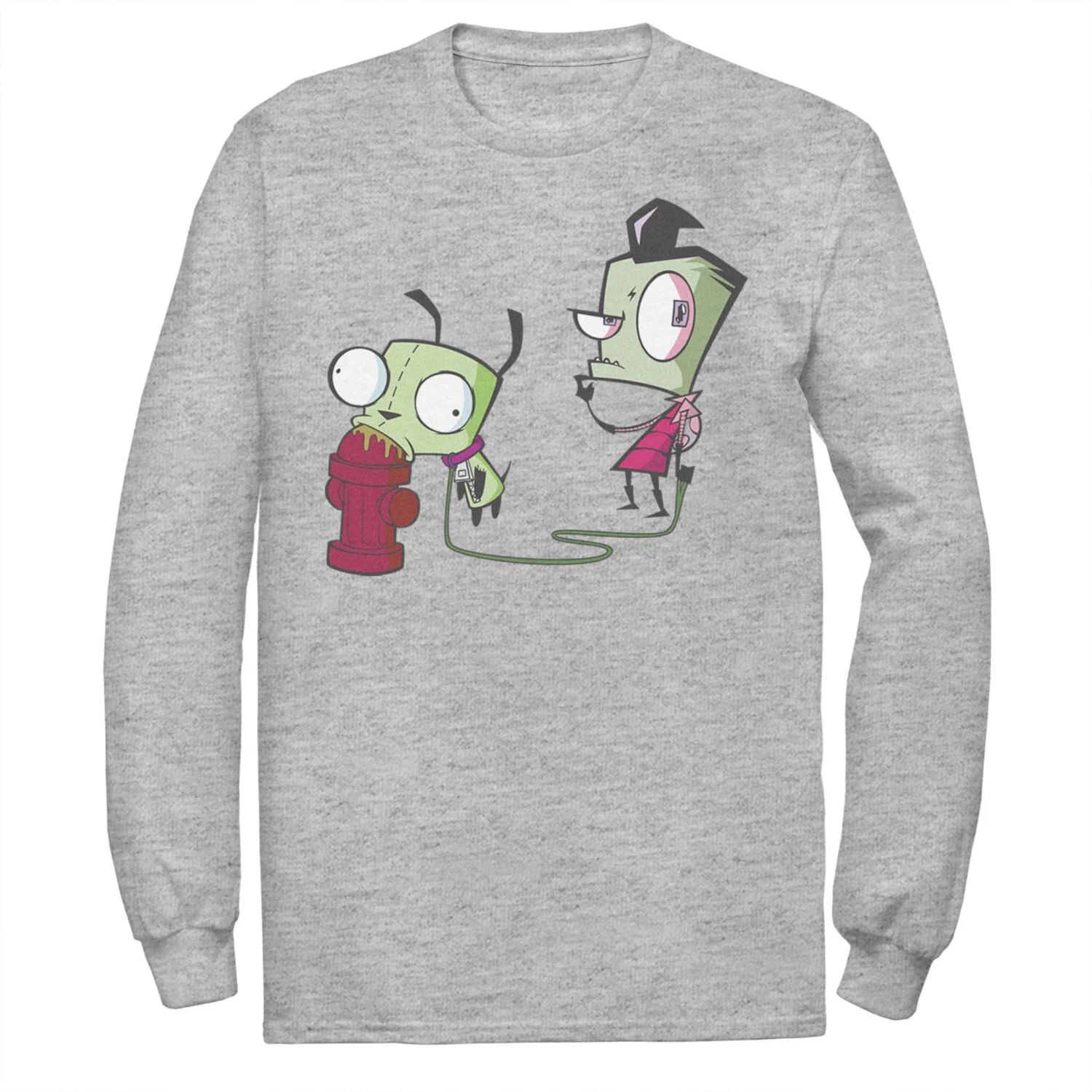 Мужская футболка Invader Zim Walking Gir с изображением пожарного гидранта и портретом с длинными рукавами и графикой Nickelodeon