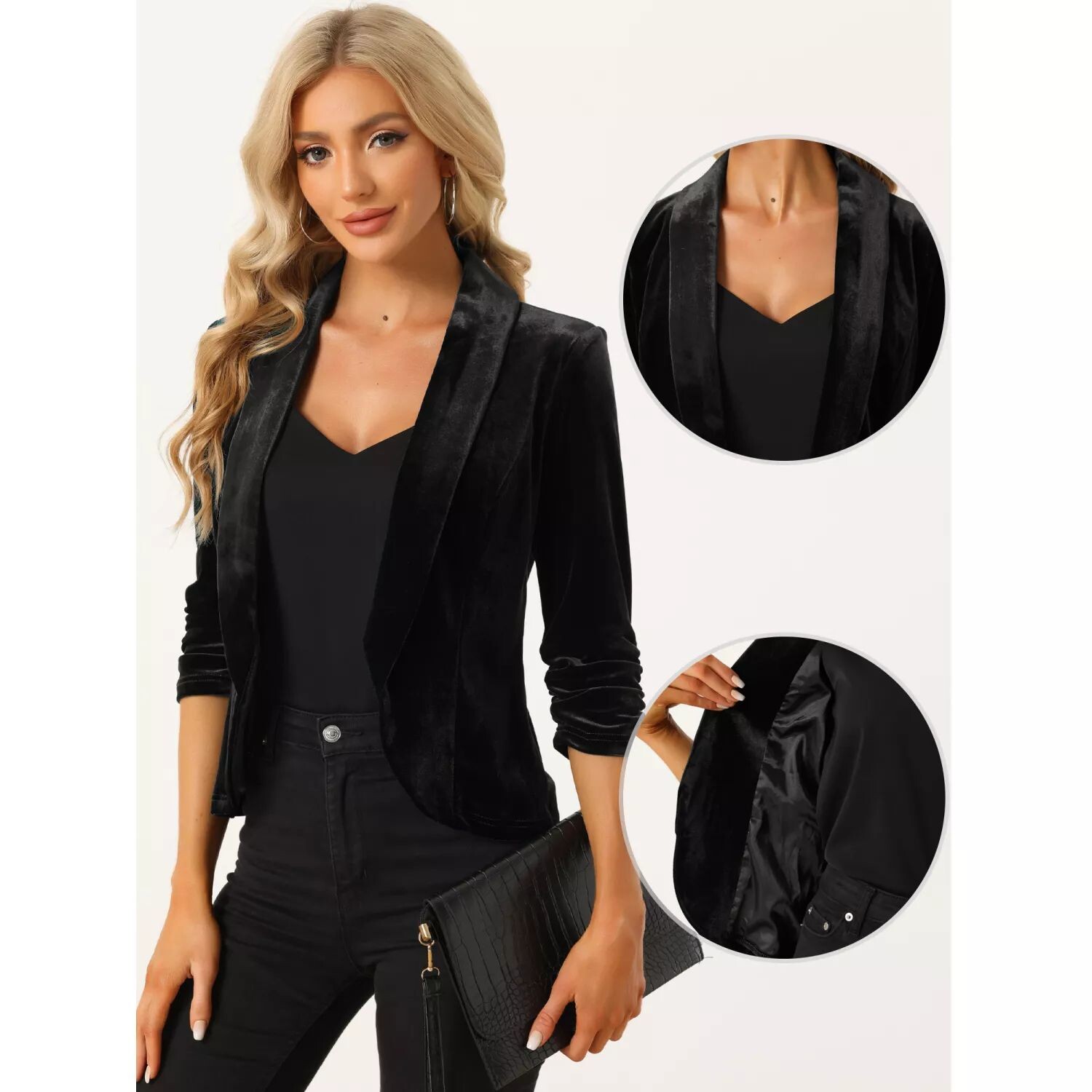 Бархатный кардиган для женщин. Кардиганы с открытым передом и воротником с лацканами. ALLEGRA K, черный
Бархатный кардиган для женщин. Кардиганы с открытым передом и воротником с лацканами. ALLEGRA K, черный