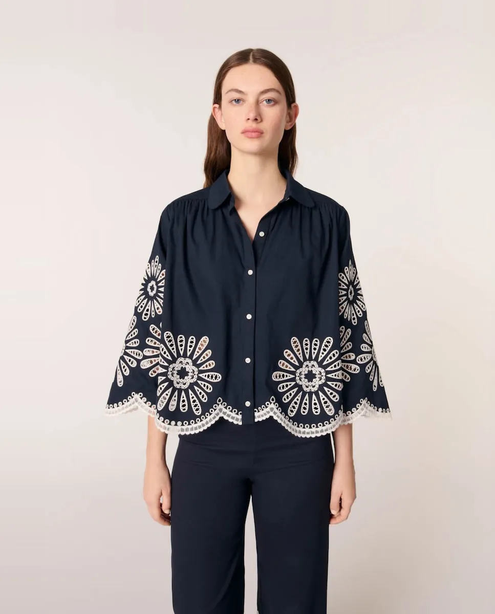 Короткая женская рубашка с деталями, связанными крючком Maje, тёмно-синий
Короткая женская рубашка с деталями, связанными крючком Maje, тёмно-синий