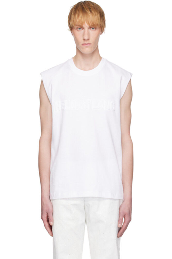 Белая майка с тисненым логотипом Helmut Lang
Белая майка с тисненым логотипом Helmut Lang