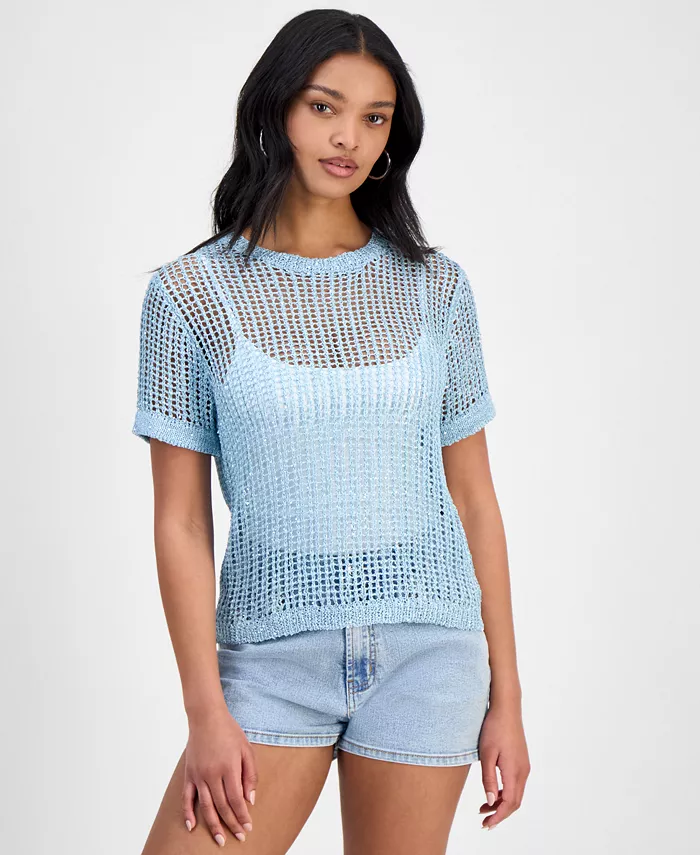 Женский короткий металлизированный свитер с кружевной вязкой Bar III, синий
Женский короткий металлизированный свитер с кружевной вязкой Bar III, синий