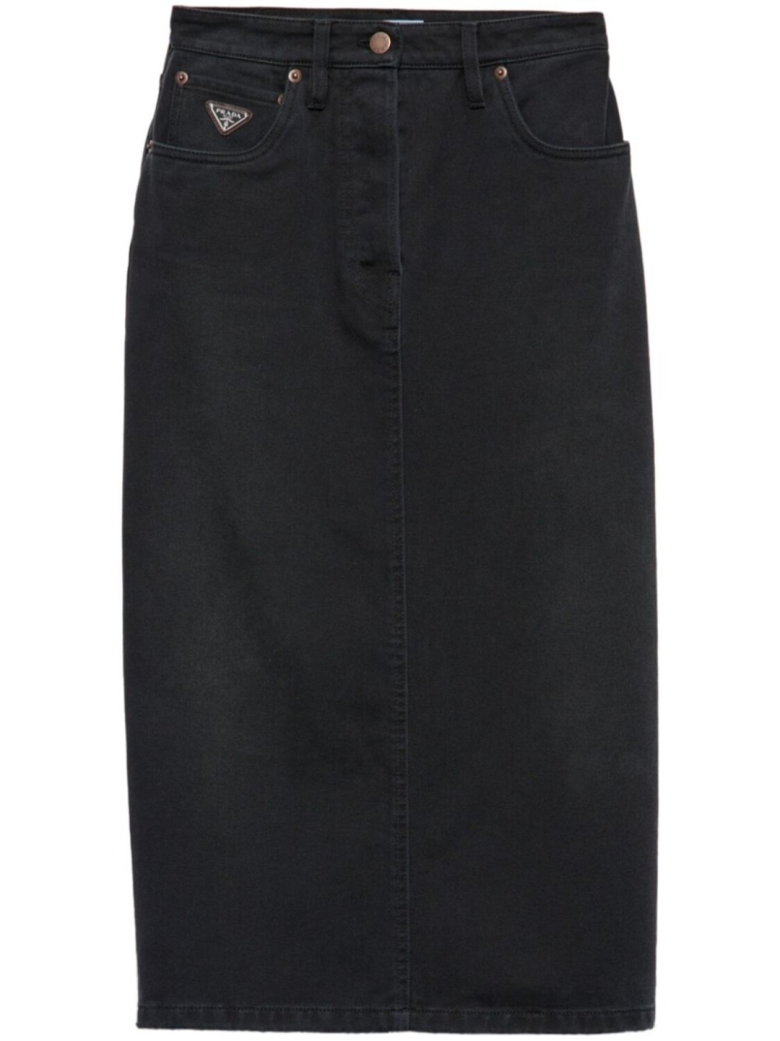 Prada юбка-миди из денима с разрезом, черный 
Prada юбка-миди из денима с разрезом, черный