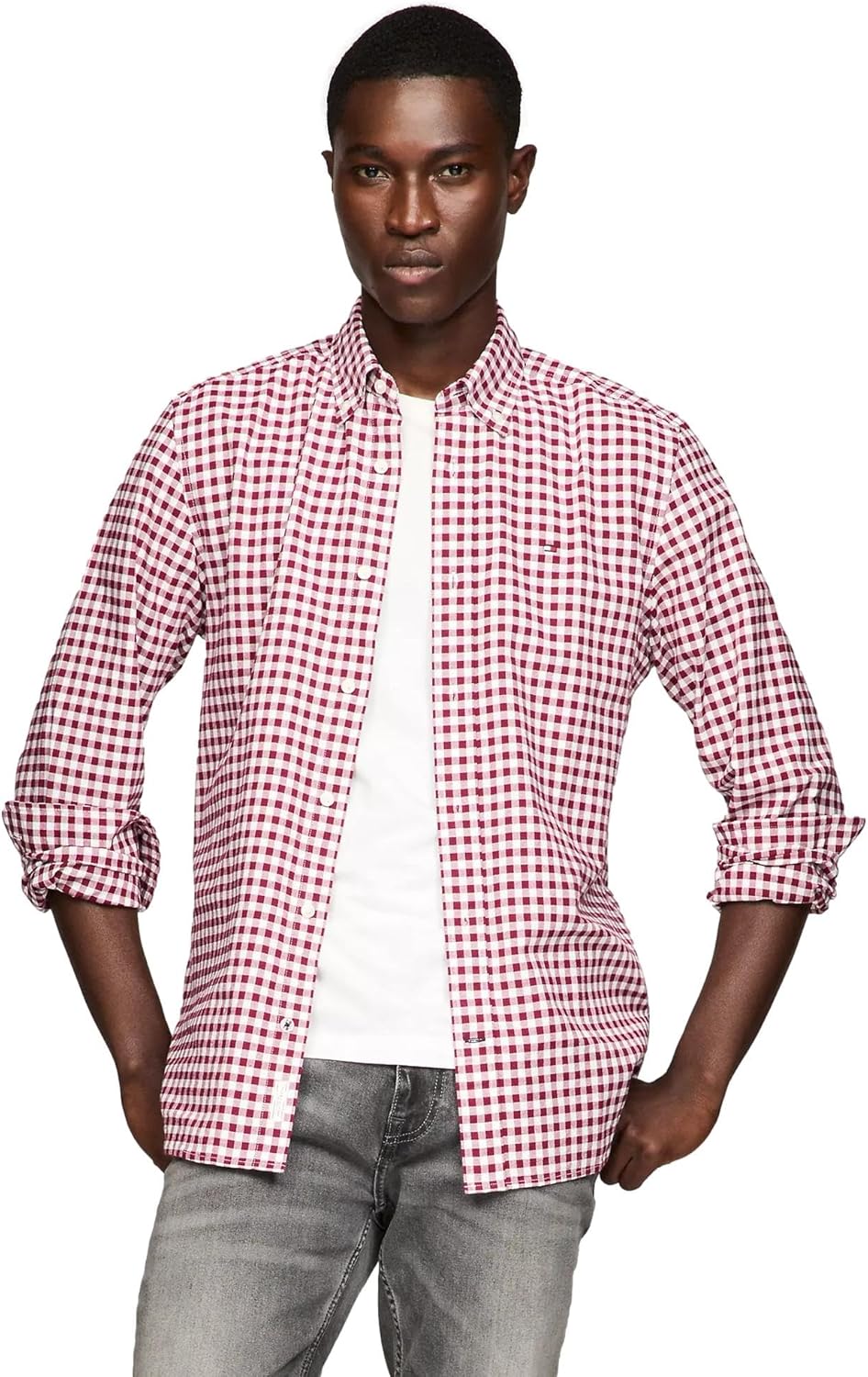 Мужская фирменная рубашка TOMMY HILFIGER с длинным рукавом и застежкой на пуговицы, классического кроя, коллекция 2025 года, Gingham Rouge/White.
Мужская фирменная рубашка TOMMY HILFIGER с длинным рукавом и застежкой на пуговицы, классического кроя, коллекция 2025 года, Gingham Rouge/White.