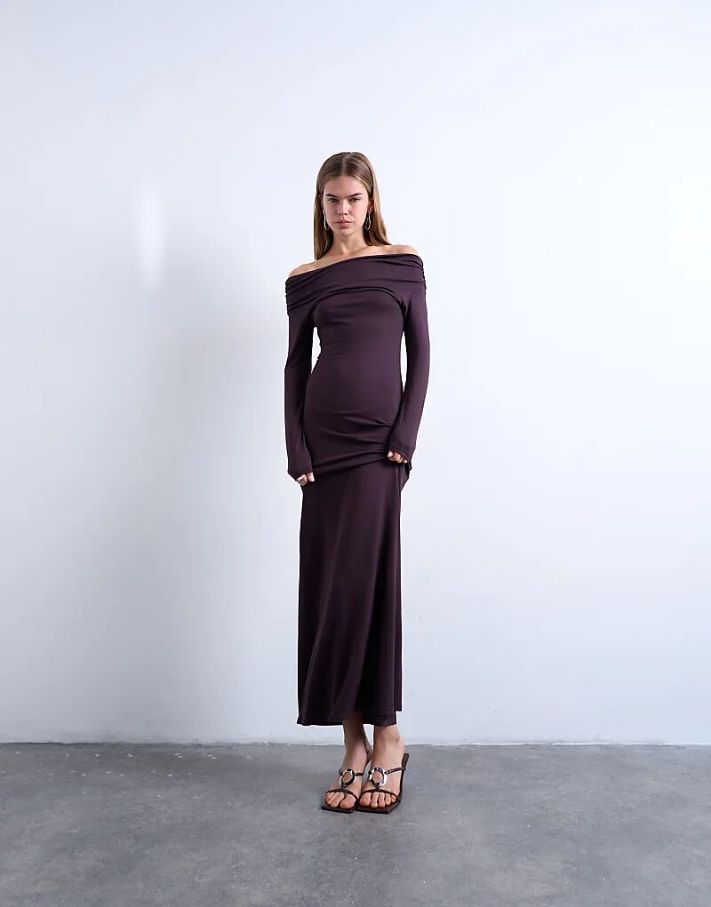 Платье макси с длинными рукавами и бардо Topshop сливового цвета
Платье макси с длинными рукавами и бардо Topshop сливового цвета