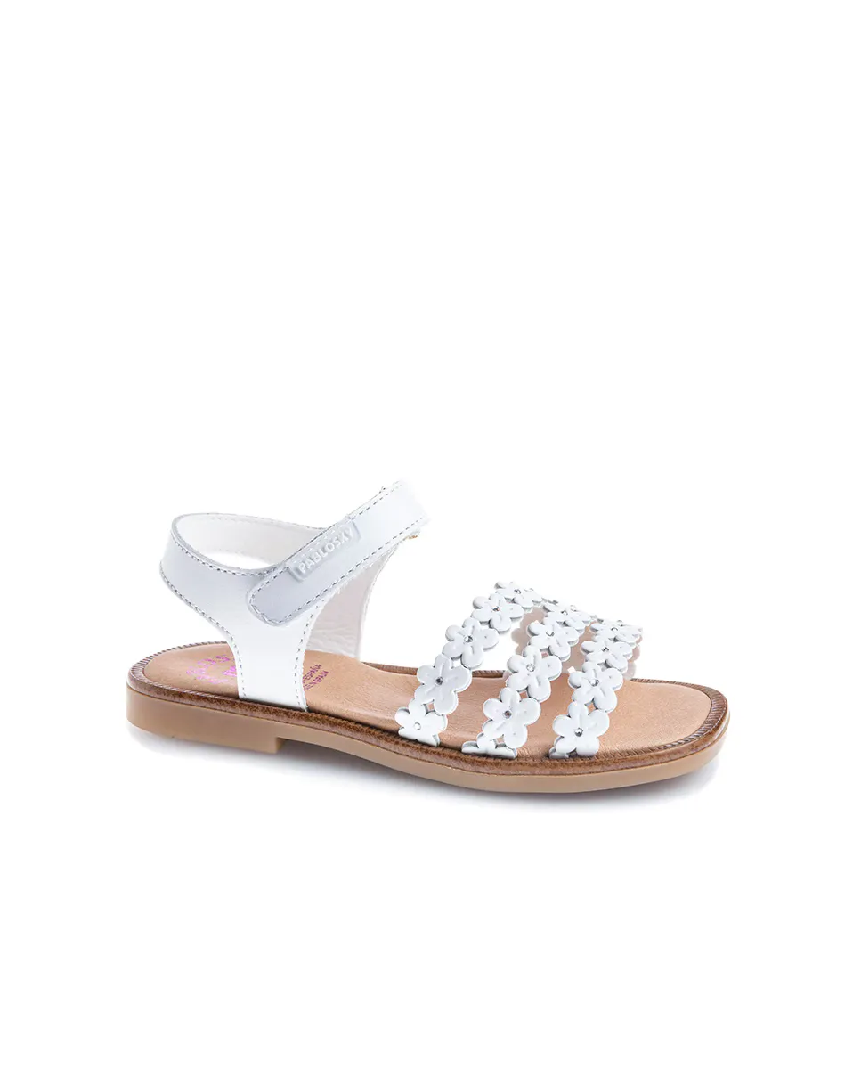 Кожаные босоножки для девочек с клейкой застежкой Pablosky, белый 
Кожаные босоножки для девочек с клейкой застежкой Pablosky, белый