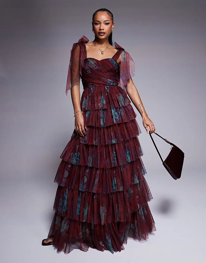 Платье макси с многоуровневыми оборками в бордовом цветочном узоре Lace & Beads
Платье макси с многоуровневыми оборками в бордовом цветочном узоре Lace & Beads