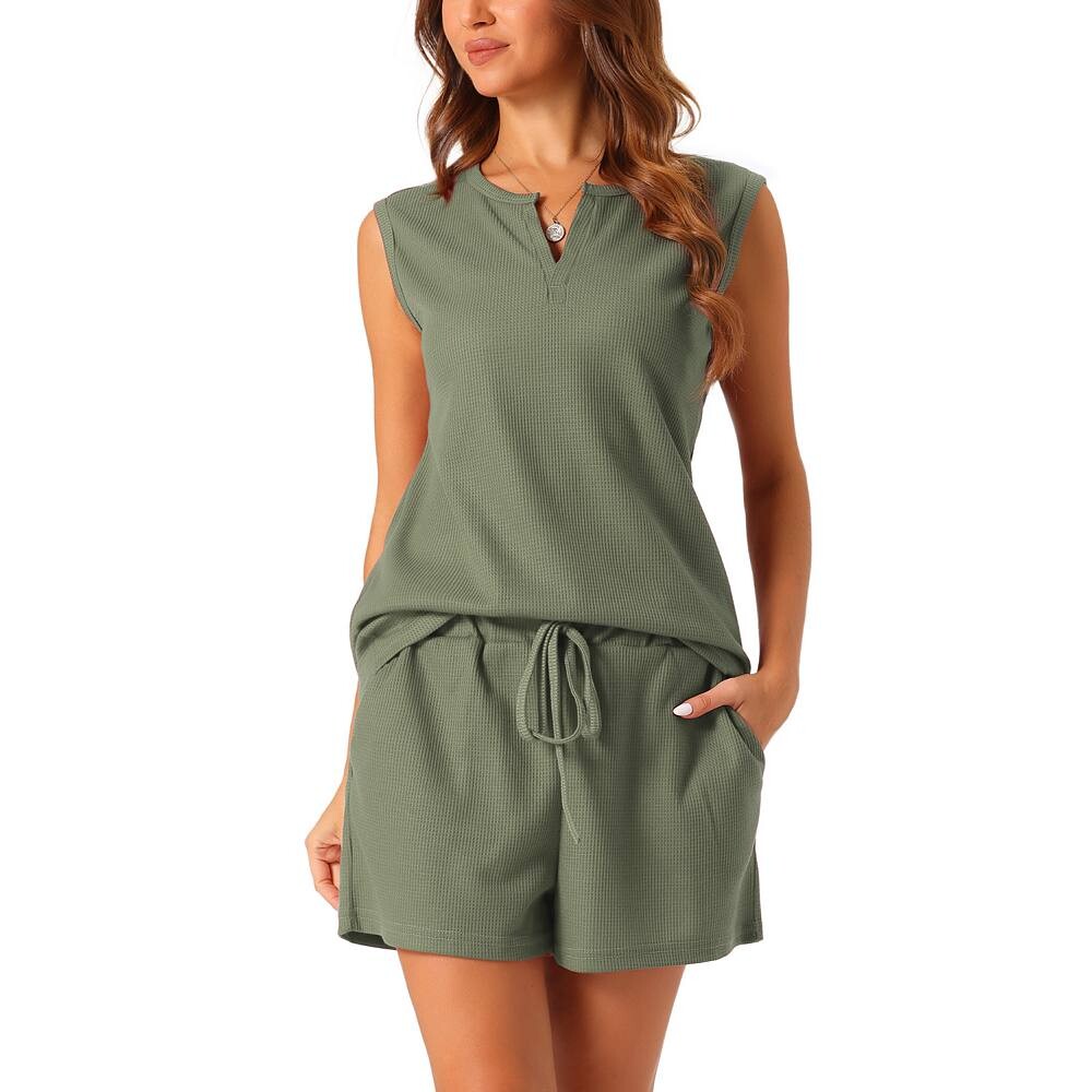 Женские пижамные комплекты вафельной вязки из 2 предметов, майка и шорты, комплекты для отдыха Cheibear, цвет Army Green
Женские пижамные комплекты вафельной вязки из 2 предметов, майка и шорты, комплекты для отдыха Cheibear, цвет Army Green