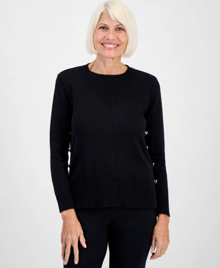 Укороченный свитер с длинными рукавами и круглым вырезом на пуговицах сбоку Jones New York, Black
Укороченный свитер с длинными рукавами и круглым вырезом на пуговицах сбоку Jones New York, Black