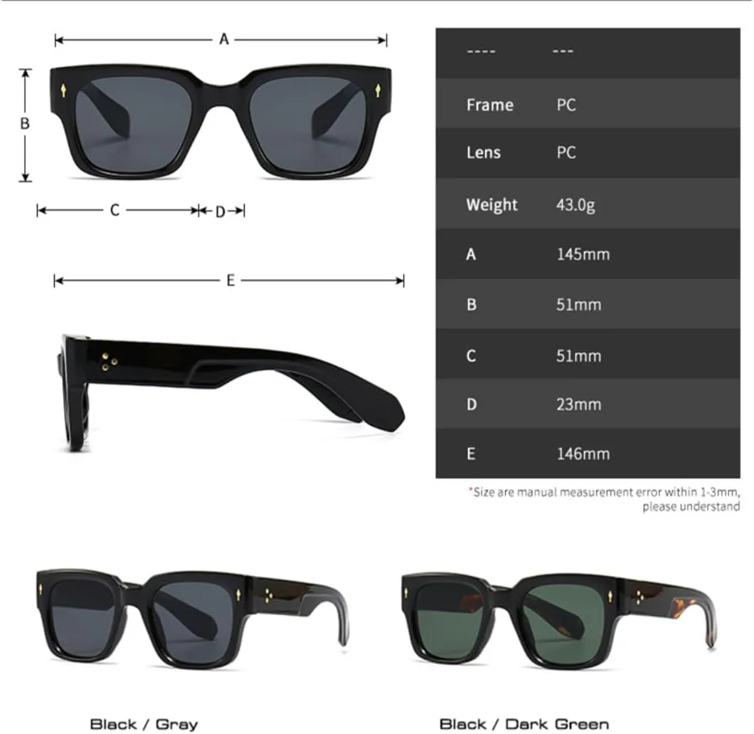 Модные мужские солнцезащитные очки с квадратными заклепками в стиле панк, градиентные очки с защитой от УФ-излучения UV400 для женщин UATXTAU, Black Gray
Модные мужские солнцезащитные очки с квадратными заклепками в стиле панк, градиентные очки с защитой от УФ-излучения UV400 для женщин UATXTAU, Black Gray