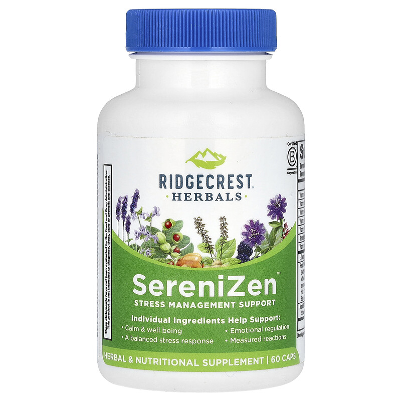 RidgeCrest Herbals, SereniZen, поддержка для снятия стресса, 60 капсул
RidgeCrest Herbals, SereniZen, поддержка для снятия стресса, 60 капсул