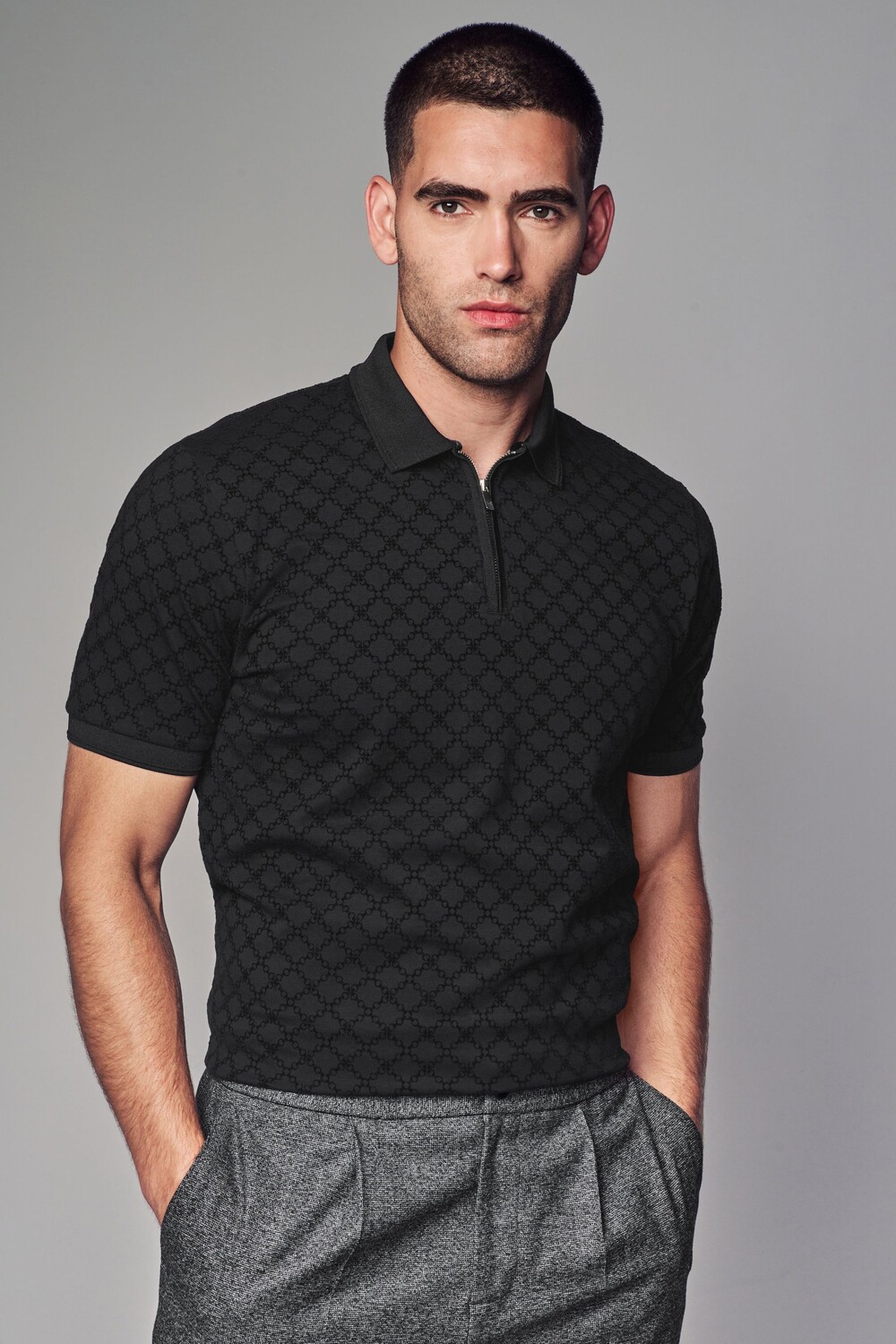 Рубашка поло с флокированным узором Next, черный
Рубашка поло с флокированным узором Next, черный