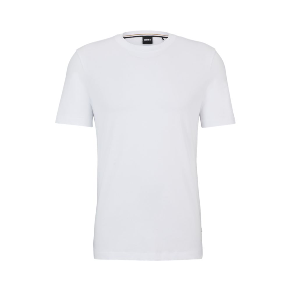 Футболка прямого кроя из хлопкового трикотажа с ребристым воротником BOSS, белый
Футболка прямого кроя из хлопкового трикотажа с ребристым воротником BOSS, белый
