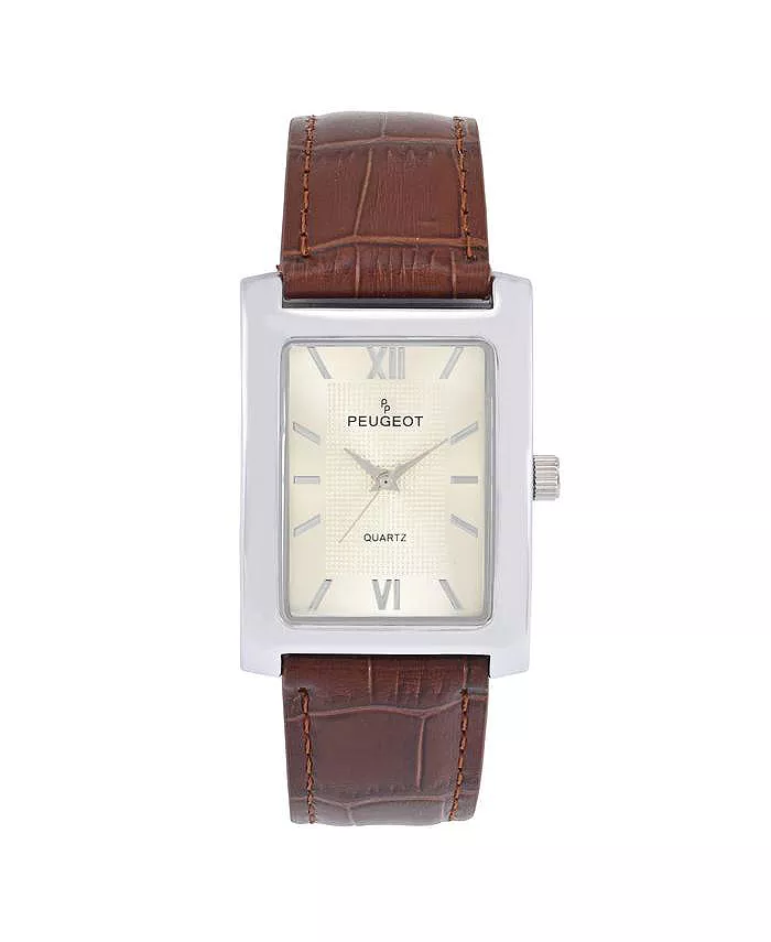 Мужские часы в форме танка 30X40 мм, серебристые, с фактурным циферблатом и коричневым кожаным ремешком Peugeot
Мужские часы в форме танка 30X40 мм, серебристые, с фактурным циферблатом и коричневым кожаным ремешком Peugeot