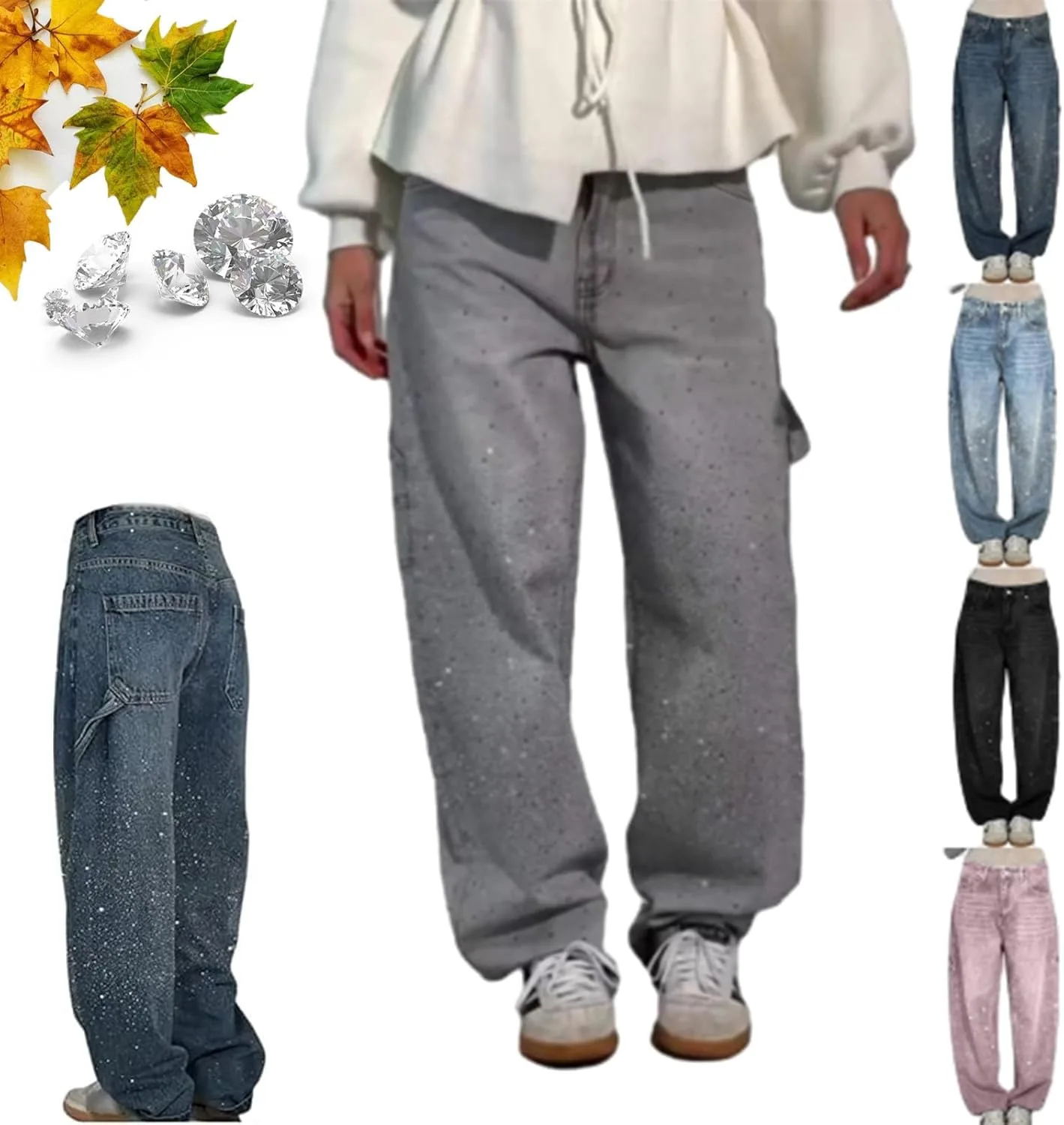 Джинсы High Waisted с пайетками для женщин, широкие прямые
Джинсы High Waisted с пайетками для женщин, широкие прямые