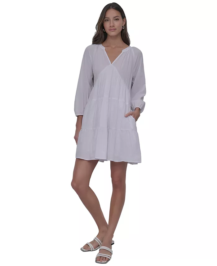 Женское хлопковое платье с разрезом на горловине и ярусами DKNY Jeans, белый
Женское хлопковое платье с разрезом на горловине и ярусами DKNY Jeans, белый