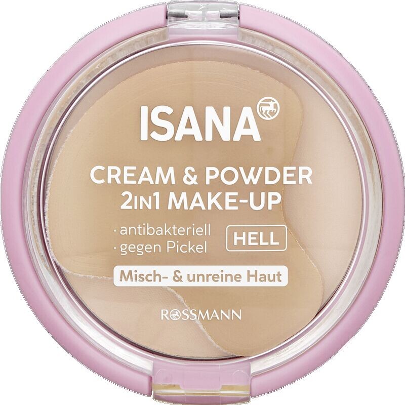 Крем и пудра для макияжа 2в1 ISANA, 9 g
Крем и пудра для макияжа 2в1 ISANA, 9 g