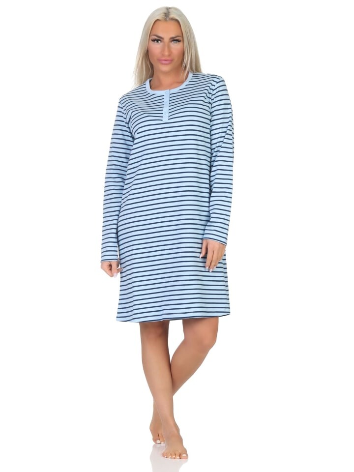 Ночная рубашка NORMANN Interlock langarm Bündchen Streifenoptik, голубой
Ночная рубашка NORMANN Interlock langarm Bündchen Streifenoptik, голубой