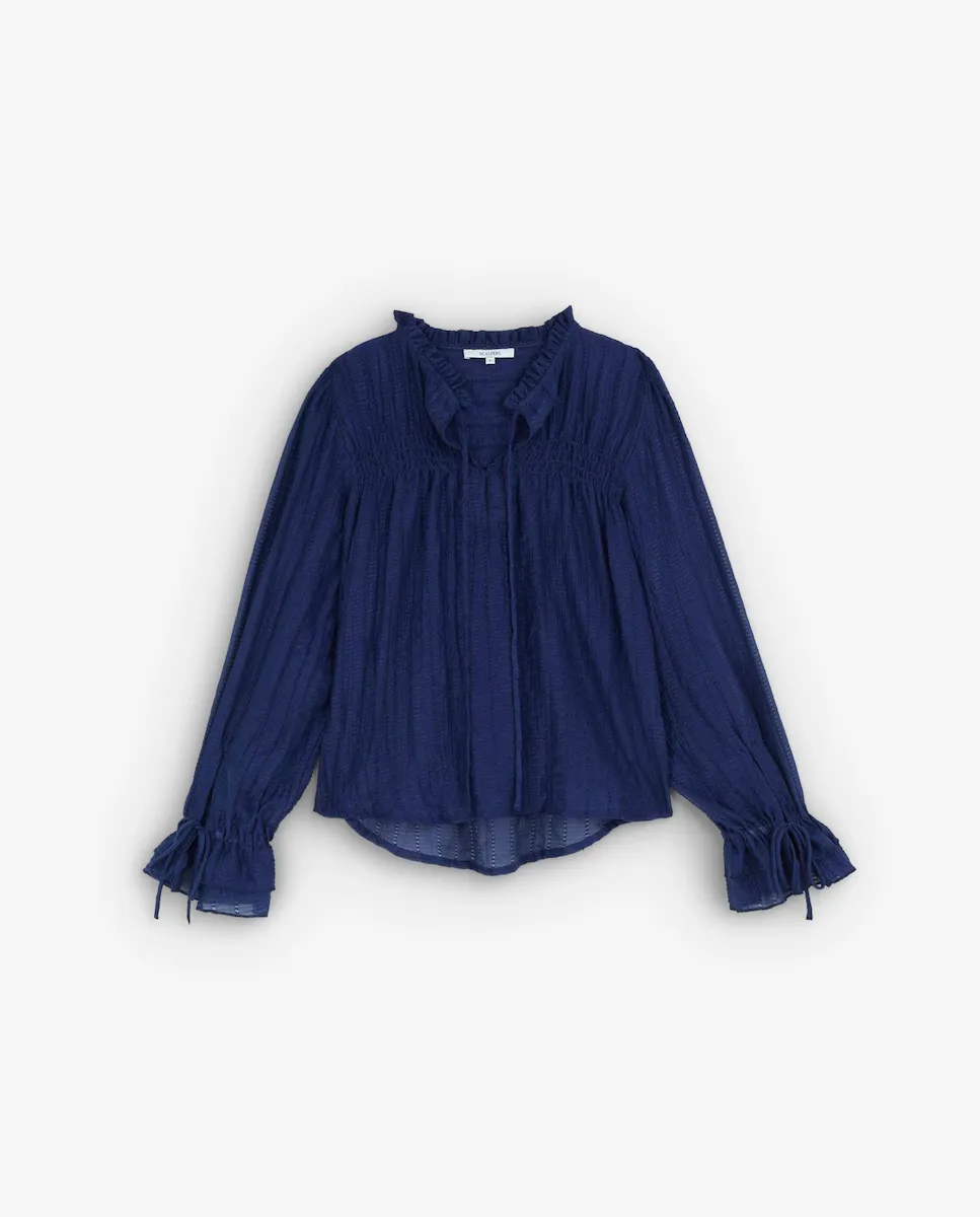 Женская блузка с бантом и оборками на шее Scalpers, темно-синий 
Женская блузка с бантом и оборками на шее Scalpers, темно-синий
