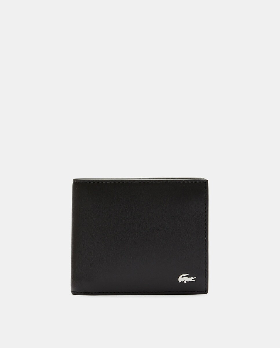 Черный кожаный кошелек с монетницей Lacoste, черный 
Черный кожаный кошелек с монетницей Lacoste, черный