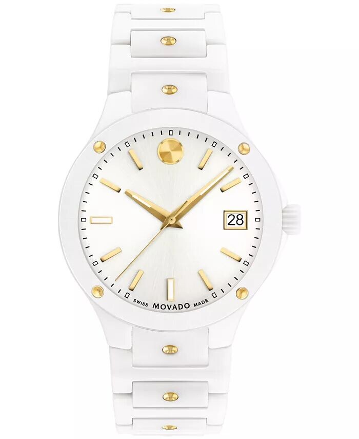 Женские швейцарские кварцевые белые керамические часы с желтым PVD-браслетом 33 мм Movado
Женские швейцарские кварцевые белые керамические часы с желтым PVD-браслетом 33 мм Movado