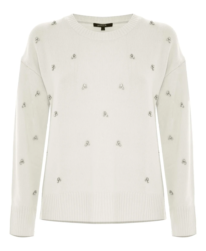 Свитер с круглым вырезом и жемчужной отделкой Kocca, белый
Свитер с круглым вырезом и жемчужной отделкой Kocca, белый