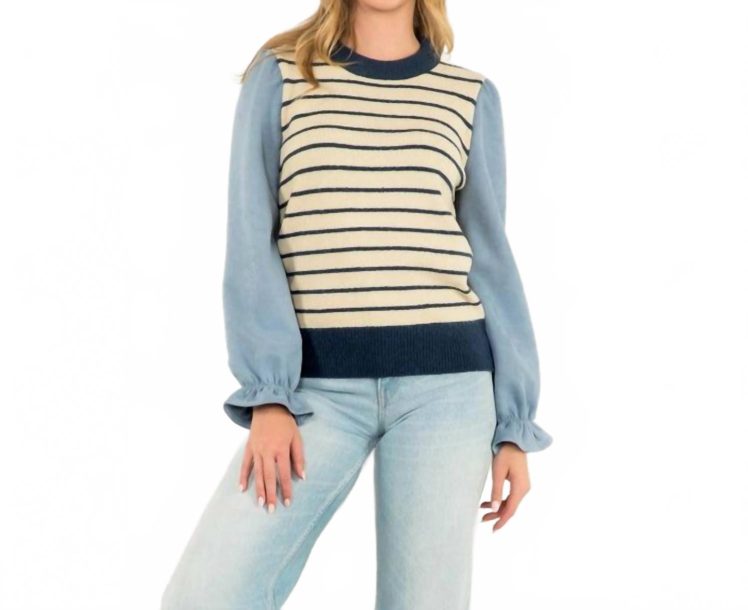 THML Свитер в полоску с замшевыми рукавами, синий
THML Свитер в полоску с замшевыми рукавами, синий