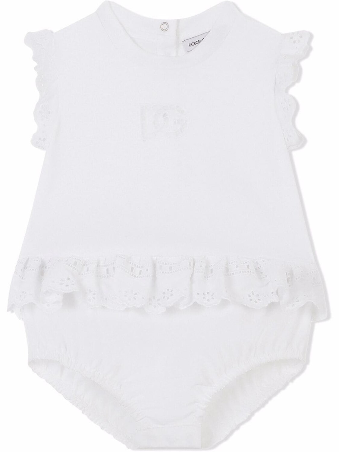 Поплиновый ромпер с английской вышивкой Dolce & Gabbana Kids, белый
Поплиновый ромпер с английской вышивкой Dolce & Gabbana Kids, белый
