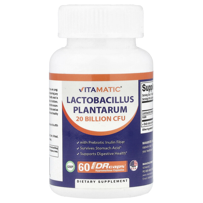 Vitamatic, Lactobacillus plantarum, 60 капсул с гипромеллозой DRcaps
Vitamatic, Lactobacillus plantarum, 60 капсул с гипромеллозой DRcaps