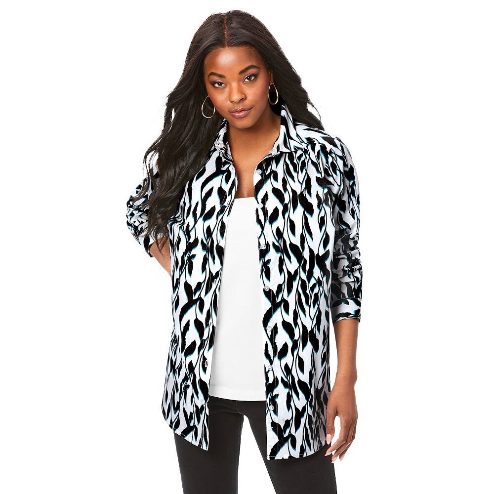 Женская рубашка больших размеров с длинными рукавами Roaman's Kate Big, цвет White Silhouette Vines 
Женская рубашка больших размеров с длинными рукавами Roaman's Kate Big, цвет White Silhouette Vines
