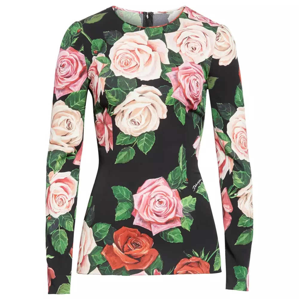 Элегантная шелковая блузка с длинным рукавом и принтом роз Dolce & Gabbana, черный
Элегантная шелковая блузка с длинным рукавом и принтом роз Dolce & Gabbana, черный