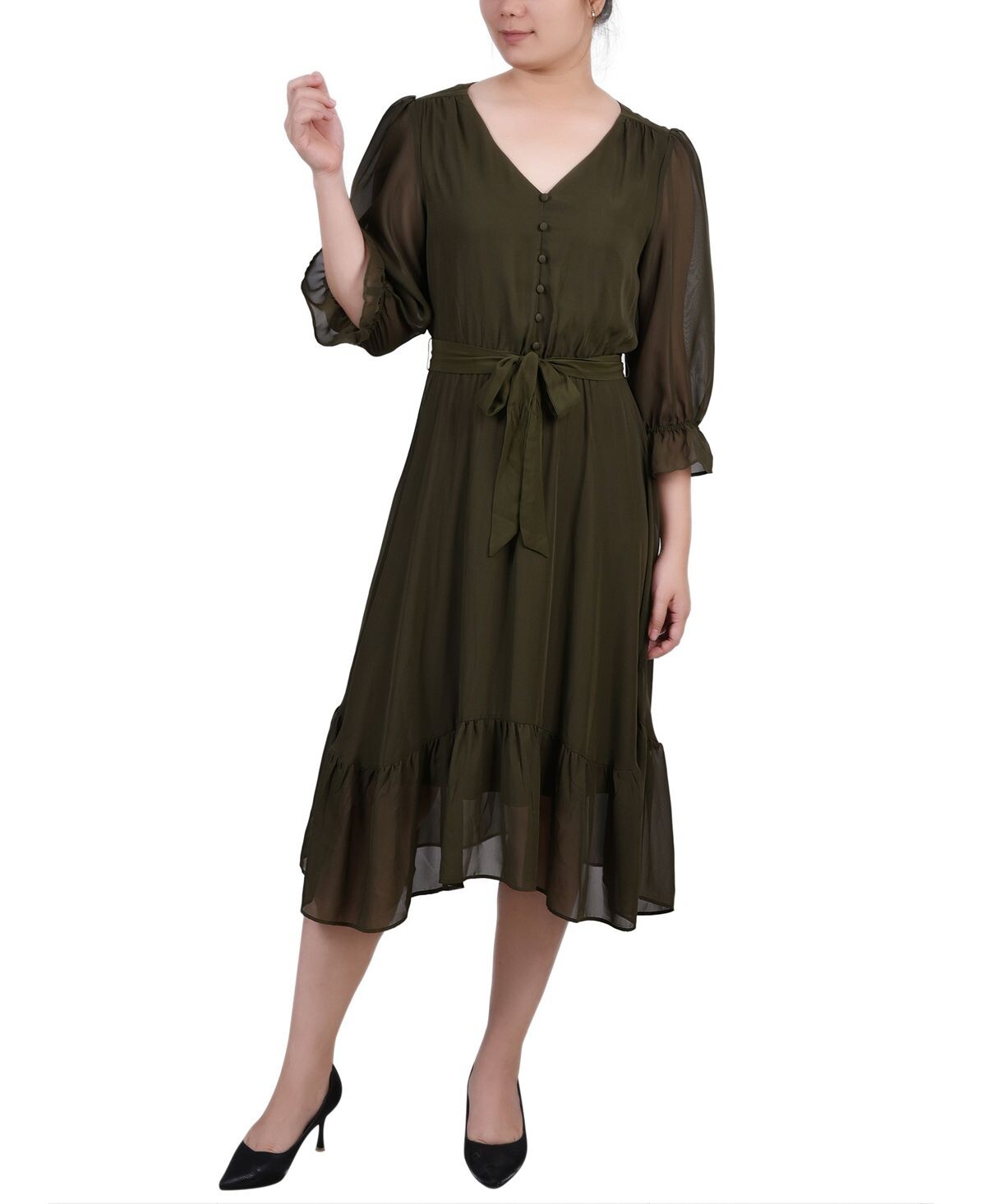 Женское платье с v-образным вырезом и воланами с рукавами 3/4 NY Collection
Женское платье с v-образным вырезом и воланами с рукавами 3/4 NY Collection