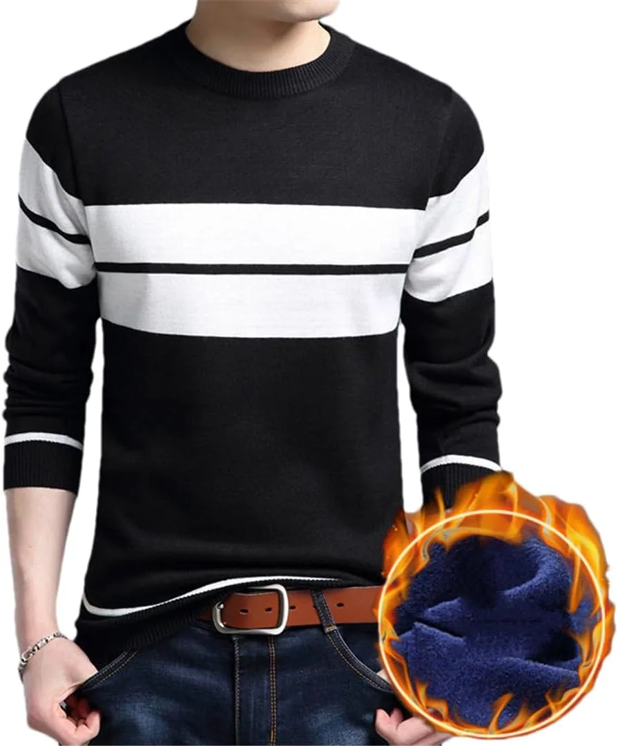 Мужской флисовый свитер с круглым вырезом в полоску
Мужской флисовый свитер с круглым вырезом в полоску