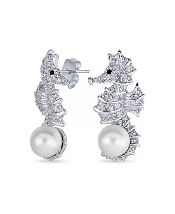 Серьги в виде морского конька с белыми кубическими цирконами и имитацией жемчуга, латунь Bling Jewelry, white
Серьги в виде морского конька с белыми кубическими цирконами и имитацией жемчуга, латунь Bling Jewelry, white