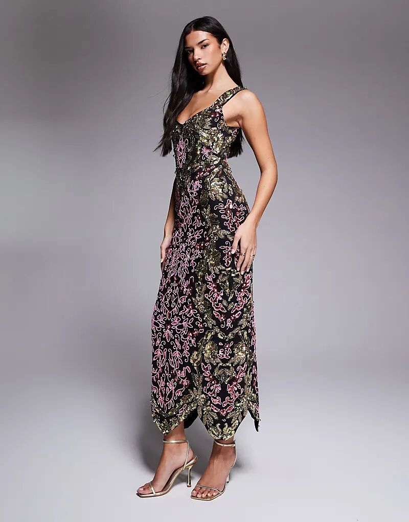 Платье макси ASOS LUXE с отделкой бисером черного и золотого цветов
Платье макси ASOS LUXE с отделкой бисером черного и золотого цветов