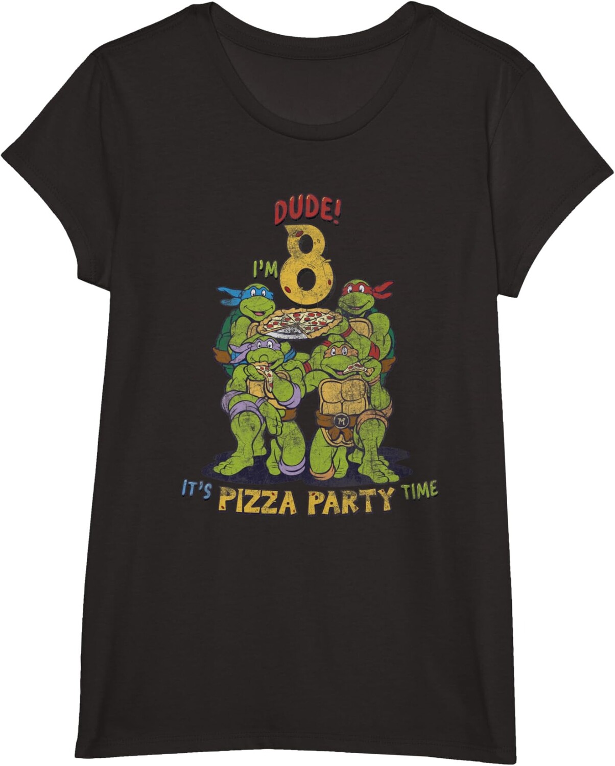 Детская футболка для девочек Teenage Mutant Ninja Turtles I'm 8 Dude Pizza Birthday Party, черный 
Детская футболка для девочек Teenage Mutant Ninja Turtles I'm 8 Dude Pizza Birthday Party, черный