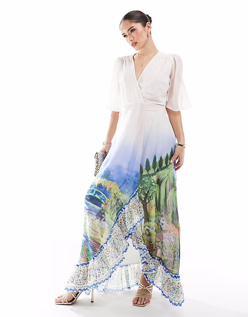 Платье Hope & Ivy макси-халат с рукавами-крылышками и поясом-завязкой, белое, с живописным принтом
Платье Hope & Ivy макси-халат с рукавами-крылышками и поясом-завязкой, белое, с живописным принтом