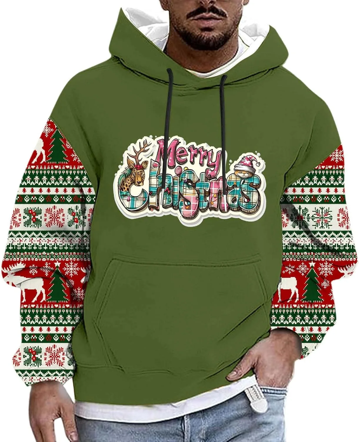 Мужской худи с принтом на рождественскую тематику, длинный рукав
Мужской худи с принтом на рождественскую тематику, длинный рукав