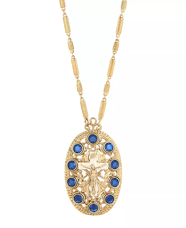 Женское ожерелье с овальным крестом Symbols Of Faith, blue