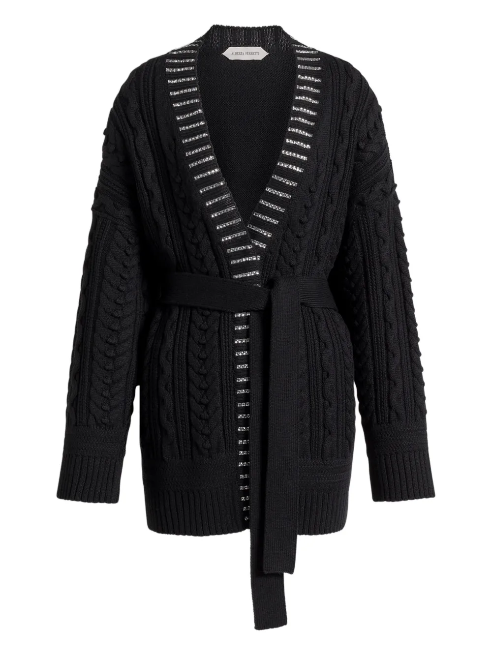Кардиган с аранской вязкой косами Alberta Ferretti, черный
Кардиган с аранской вязкой косами Alberta Ferretti, черный