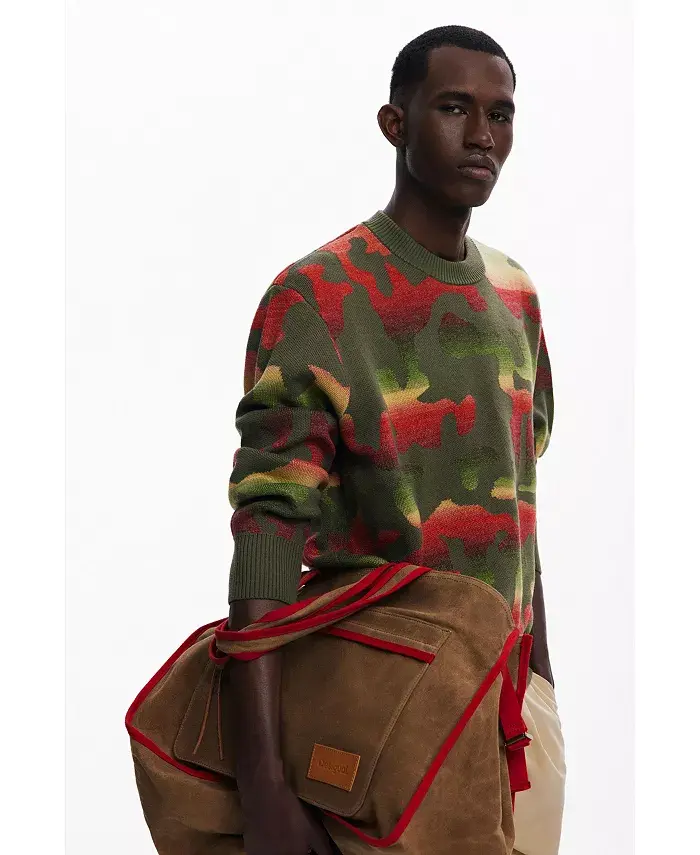 Мужской свитер в полоску с животным принтом Desigual, зеленый
Мужской свитер в полоску с животным принтом Desigual, зеленый