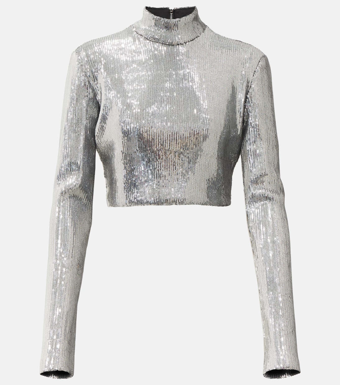 Укороченный топ с воротником-стойкой, расшитый пайетками David Koma, серебряный
Укороченный топ с воротником-стойкой, расшитый пайетками David Koma, серебряный