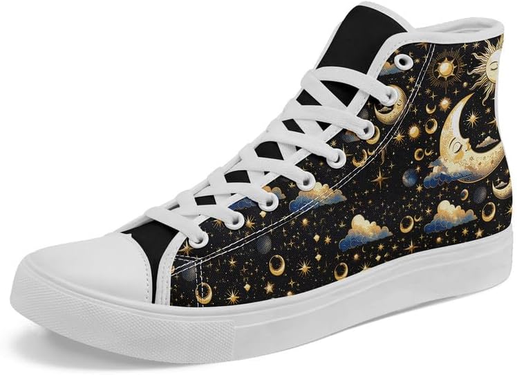 Кеды на высокой подошве Sun Moon Star из холщовой ткани для женщин и мужчин, черные и белые модные туфли, шнуровка, стильные, унисекс, для прогулок и повседневного ношения Awsole
Кеды на высокой подошве Sun Moon Star из холщовой ткани для женщин и мужчин, черные и белые модные туфли, шнуровка, стильные, унисекс, для прогулок и повседневного ношения Awsole