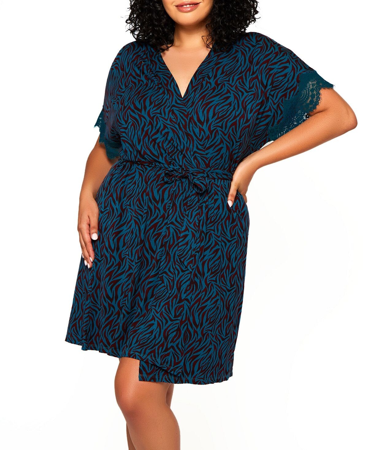 Плюс размер трикотажный халат из джерси с зебровым принтом и кружевной отделкой iCollection, зеленый
Плюс размер трикотажный халат из джерси с зебровым принтом и кружевной отделкой iCollection, зеленый