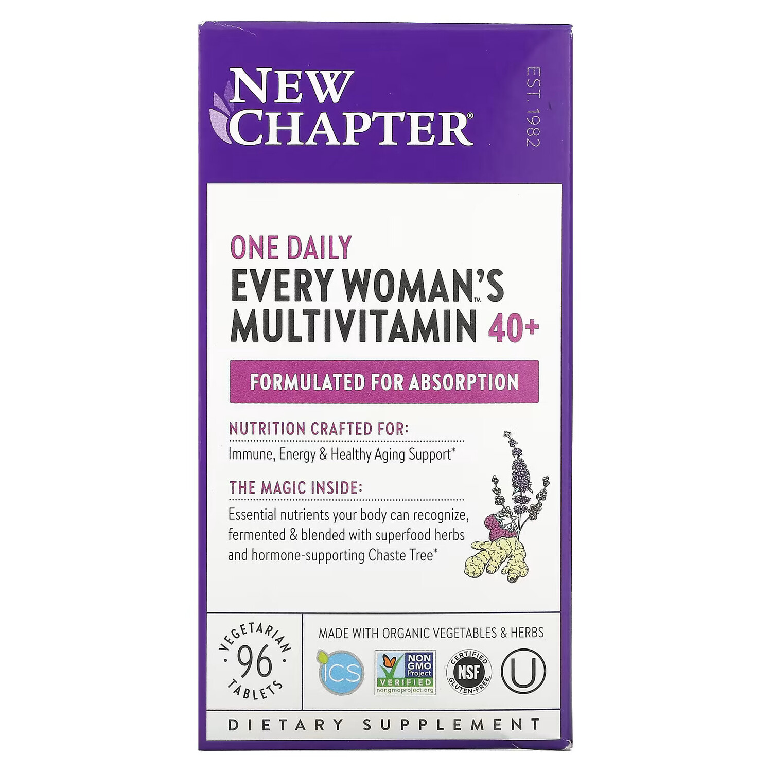 New Chapter, 40+ Every Woman's One Daily, витаминный комплекс на основе цельных продуктов для женщин старше 40 лет, 96 вегетарианских таблеток
New Chapter, 40+ Every Woman's One Daily, витаминный комплекс на основе цельных продуктов для женщин старше 40 лет, 96 вегетарианских таблеток